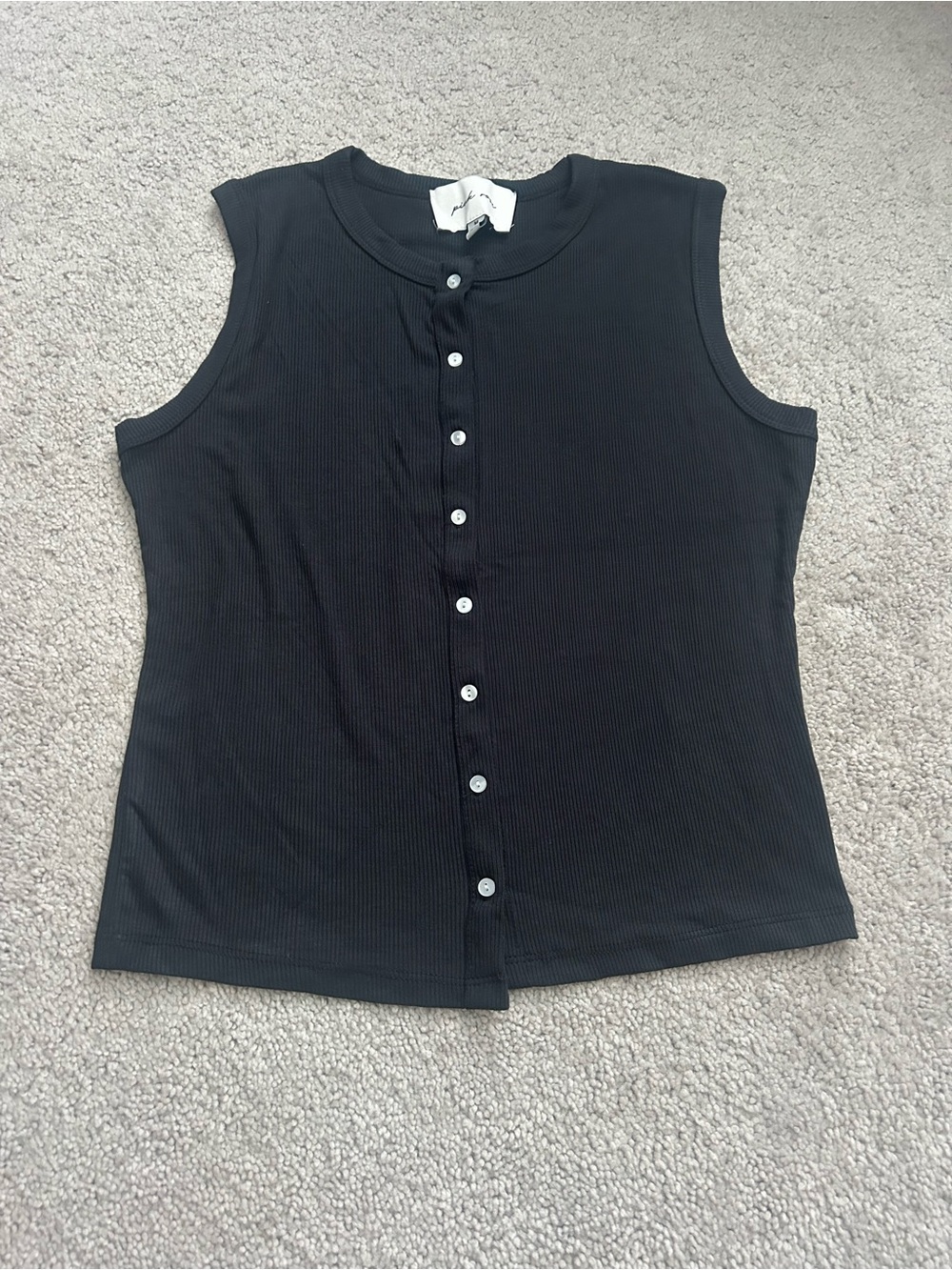 Pink Rose Black Ribbed Sleeveless Button-Front Tank